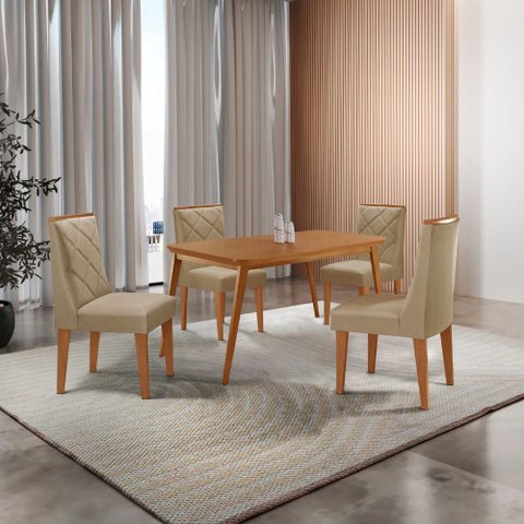 Mesa de Jantar Copper 120cm Tampo Canto Copo Mdf com 4 Cadeiras Isadora Moderna Mobilia