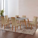 Ver imagem 1 de Mesa Copper 180cm MDF Vidro e 6 Cadeiras Melissa Turim 07/Off/Naturale/Serig. Off com Vidro