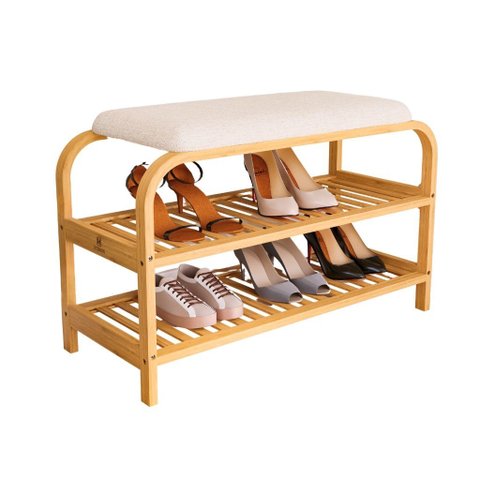 Sapateira em Bambu com Banco Estofado 70cm com 2 Andares, Entrada/hall e Corredor - Log Propria