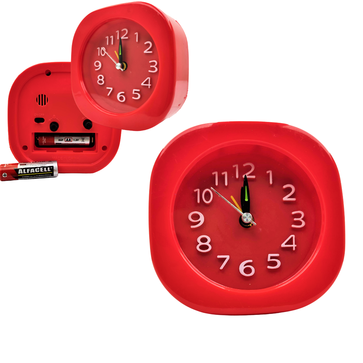 Relógio Despertador Retrô de Cabeceira Alarme Analogico Colorido Infantil Pilha Vermelho - 4