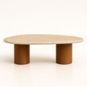 Ver imagem 2 de Mesa de Centro Astrid 137x90 Cm Base Dupla Nogueira Tampo Mármore Travertino
