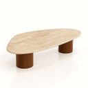 Ver imagem 1 de Mesa de Centro Astrid 137x90 Cm Base Dupla Nogueira Tampo Mármore Travertino