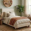 Ver imagem 4 de Cama Solteiro Pés Madeira Nami com Cabeceira Parise Bouclé Off White - Nexta Casa