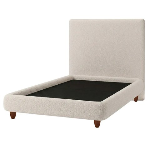 Cama Solteiro Pés Madeira Nami com Cabeceira Parise Bouclé Off White - Nexta Casa