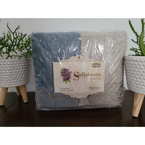 Toalha de Banho Imperial 5 Peças Bem Estar Azul/taupe Atlântica