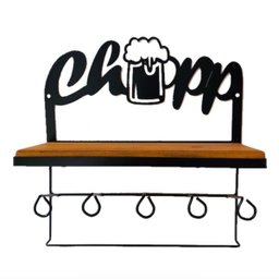 Prateleira Madeira Ferro Chopp Porta Copos Rústica Cozinha - 1