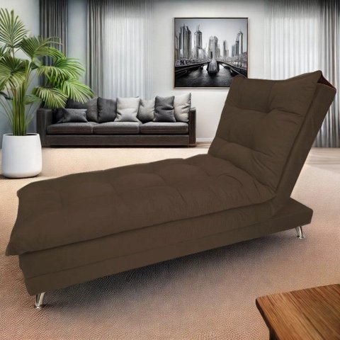 Sofa Cama Chaise Bicama Reclinavel Sala Lavinia Suede:Marrom/Suede