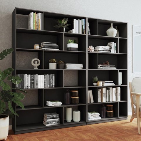 Estantes Livreiros Escritório Home Office 210x187,5cm com 24 Nichos Preto