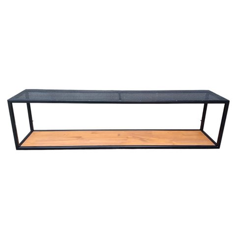 Suporte Prateleira para Parede Estilo Industrial com Ferro em Preto e Madeira Tonalidade Castanheira