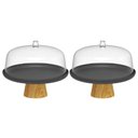 Ver imagem 1 de Conjunto 2 Boleiras Porta Bolos Tortas 25cm com Tampa e Pé Bailarina ou Lume Preto