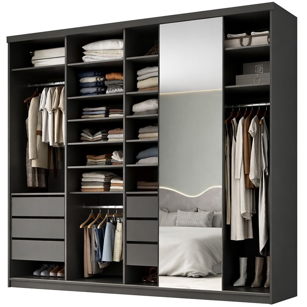 Closet Casal 1 Porta de Correr com Espelho 6 Gavetas 277cm Mdf