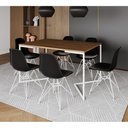 Ver imagem 1 de Mesa Industrial Jantar Retangular 137X90Cm Amêndoa Base V Com 6 Cadeiras Pretas Ferro B Amendoa