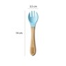 Kit Primeira Alimentação do Bebê Prato Com Divisórias + Copo + Garfo Bambu e Silicone Azul Bam - 9
