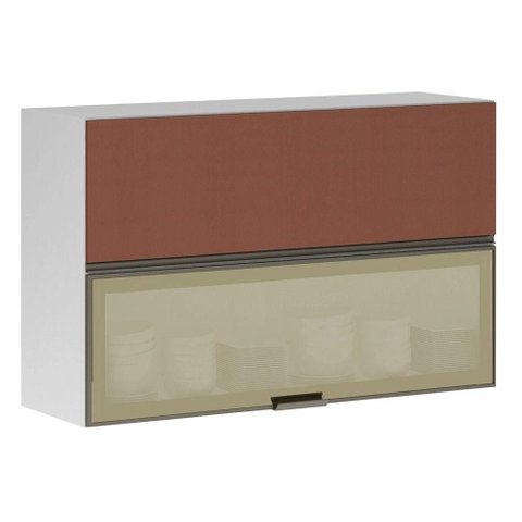Armário Basculante Misto Perola 120 Cm 2 Portas Alumínio e com Vidro Reflecta Bronze Luciane
