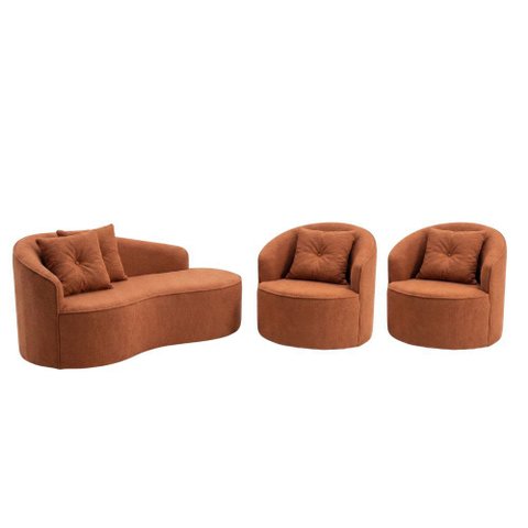 Kit Sofá Orgânico Curvo Feijão + 02 Poltronas Sala Estúdio Amore Bouclê Terracota - Vimont Moveis