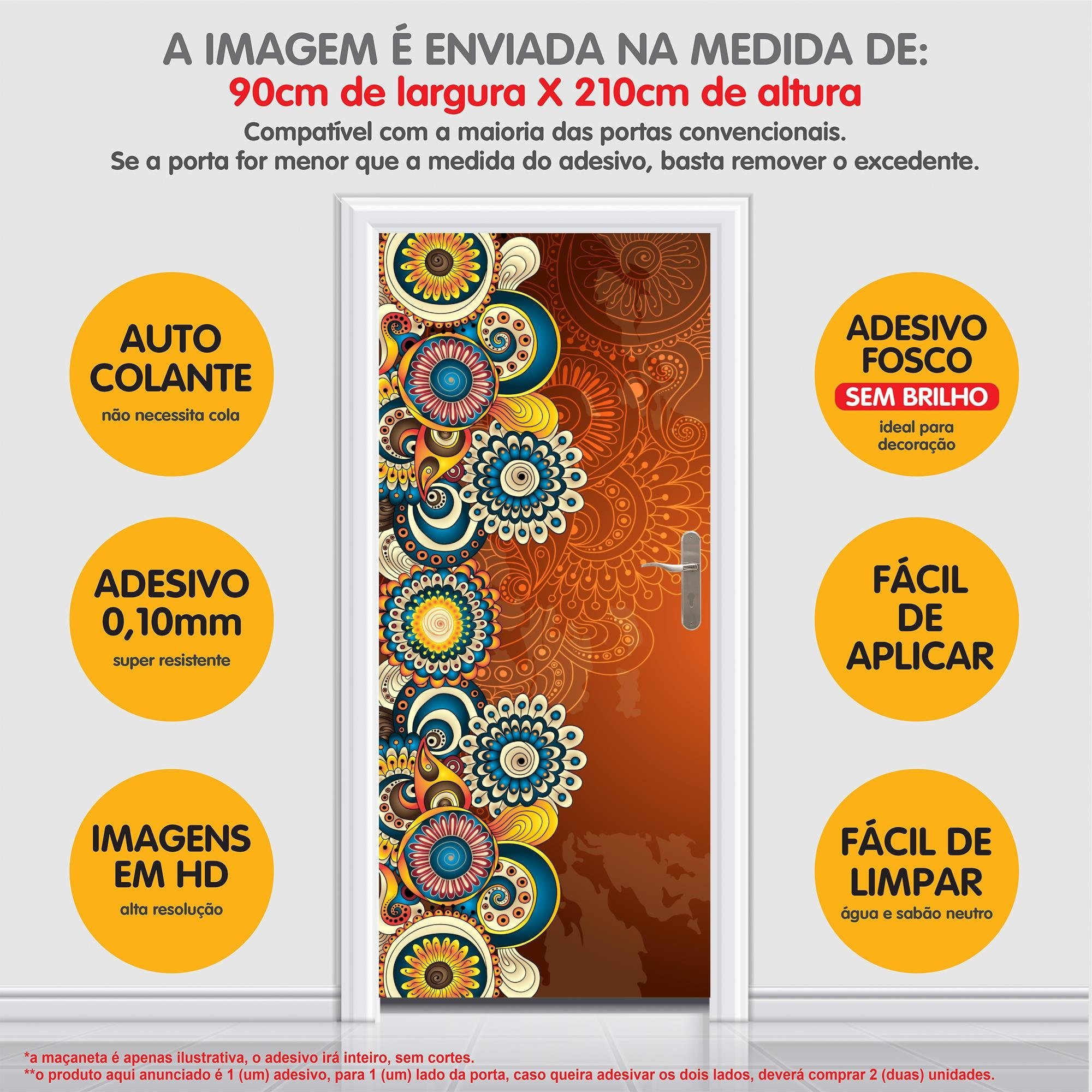 Adesivo Decorativo Porta Mandala Tons Azul Amarelo e Laranja - 5