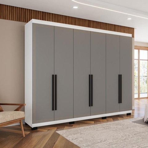 Roupeiro Casal Valência 6 Portas 4 Gavetas 242x214cm Branco/Cinza 240834