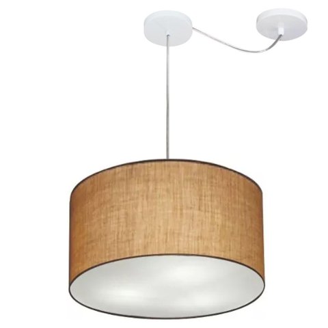 Lustre Pendente Cilíndrico Com Desvio de Centro Vivare Md-4163 Cúpula em Tecido 40x25cm - Bivolt - P