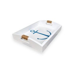 Bandeja Branca Âncora Azul em Madeira 35x25 Cm Decoração Náutica Praia - 2