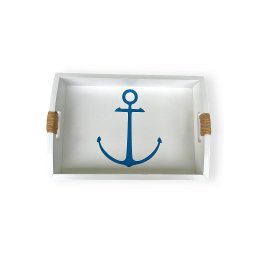 Bandeja Branca Âncora Azul em Madeira 35x25 Cm Decoração Náutica Praia - 3