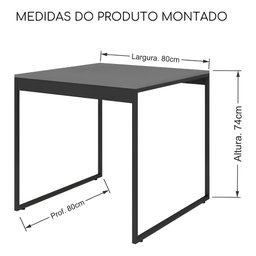 Mesa de Cozinha 2 Lugares Industrial Quadrada 80x80 Pé Metal:preto/preto - 2