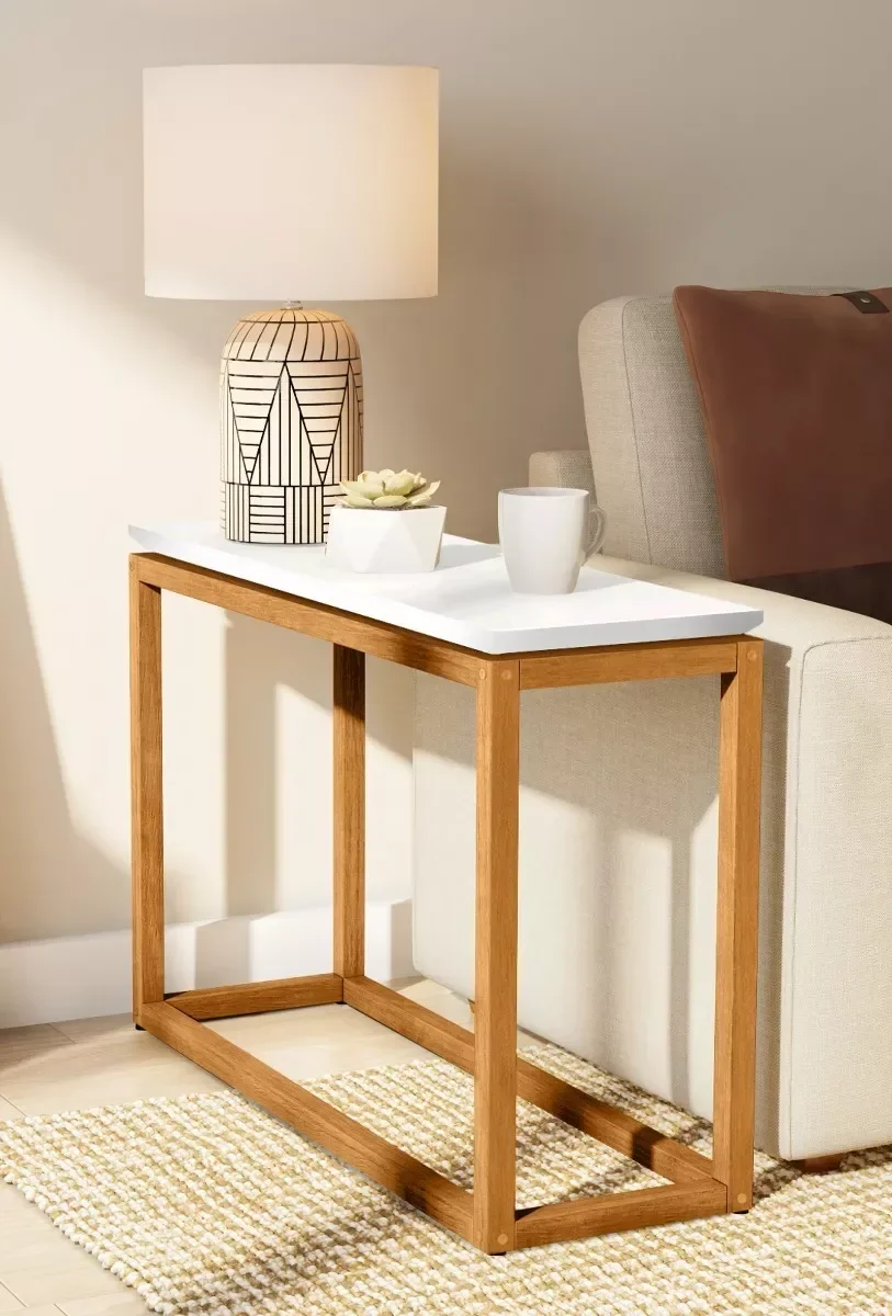 Mesa De Apoio Supreme Retangular Base Madeira Maciça:Branco