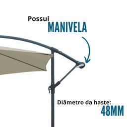 Ombrelone Sombreiro Com Manivela Retrátil 3,0m Com Capa Proteção UV Área Externa Branco Importway - 7