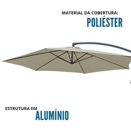 Ombrelone Sombreiro Com Manivela Retrátil 3,0m Com Capa Proteção UV Área Externa Branco Importway - 4