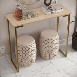 Aparador de Sala Roma Industrial:off-white e Dourado - 6