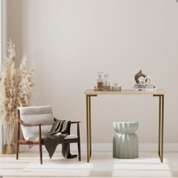 Aparador de Sala Roma Industrial:off-white e Dourado - 4