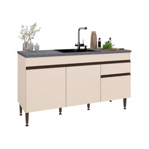 Balcão de Cozinha Gabinete Pia 150cm 3 Portas 1 Gaveta Milano Multimóveis MP2387 - Vanilla