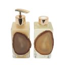 Ver imagem 2 de Kit Lavabo Difusor E Saboneteira Pedra Ágata Banhada À Ouro 24K Natural