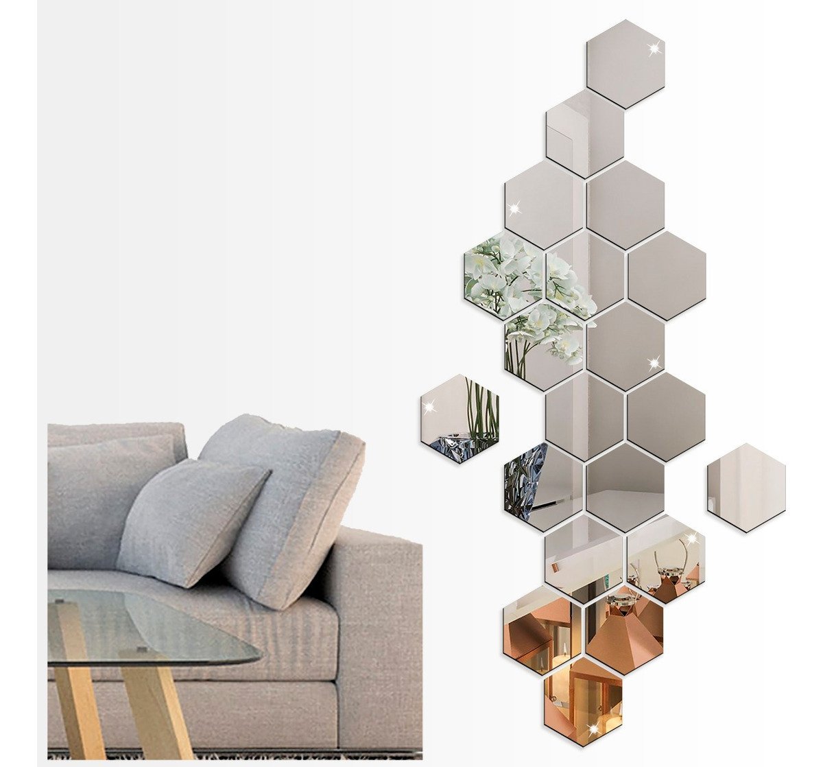 Acrilico Espelhado Hexagonal Facil Instalação 20 Peças Decor
