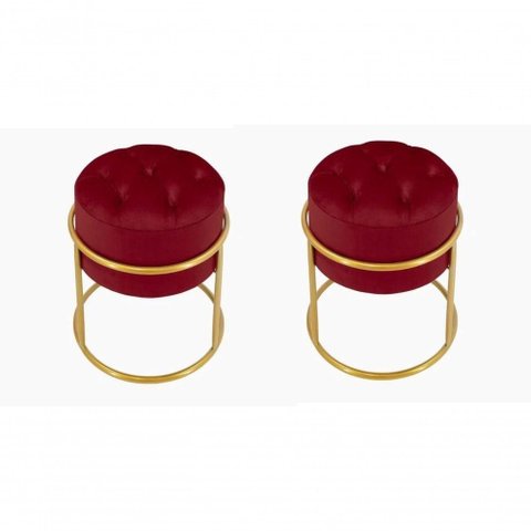 Kit 2 Puff Banqueta Estofado Decorativo Base de Ferro Capitonê Suede Bordo do Lar Móveis e Decora