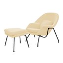 Ver imagem 2 de Poltrona Womb Chair com Puff Bouclê Base Preta Linha Premium Leitura Descanso Sala Moderna - Areia