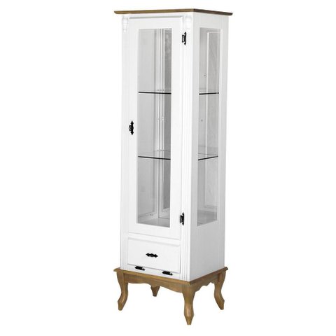 Cristaleira Vitrine Espelhada Antique Média 1 Porta 2 Prateleiras de Vidro 1 Gaveta 1079e Cera