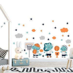 Adesivo kit infantil dinossauros fofos basquete