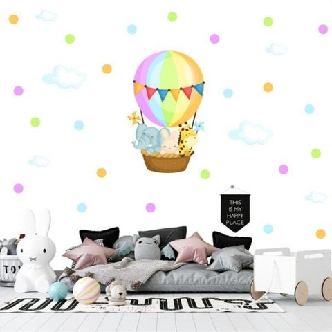 Adesivo kit infantil animais balão bolinhas colorido