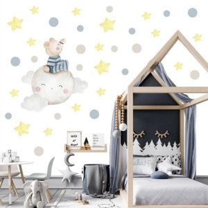 Adesivo kit infantil ursinho lua aquarela