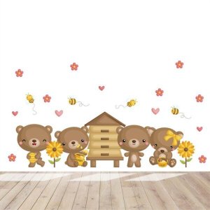 Adesivo kit infantil ursinhos fofos e mel