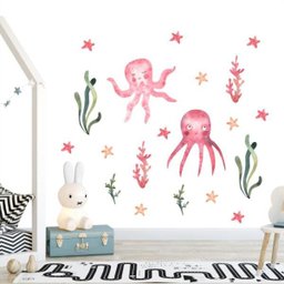 Adesivo kit infantil fundo do mar polvo algas estrelas - 1