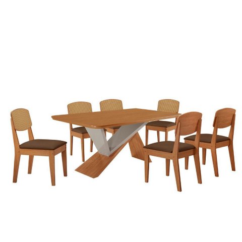 Mesa de Jantar Yasmin 180 Tampo Mdf Laminado Canto Copo e 6 Cadeiras Copper Premium