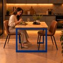 Ver imagem 4 de Mesa de Jantar Reforçada Industrial 140x60cm Tampo Bege Pés Azul