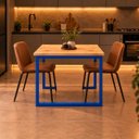 Ver imagem 3 de Mesa de Jantar Reforçada Industrial 140x60cm Tampo Bege Pés Azul