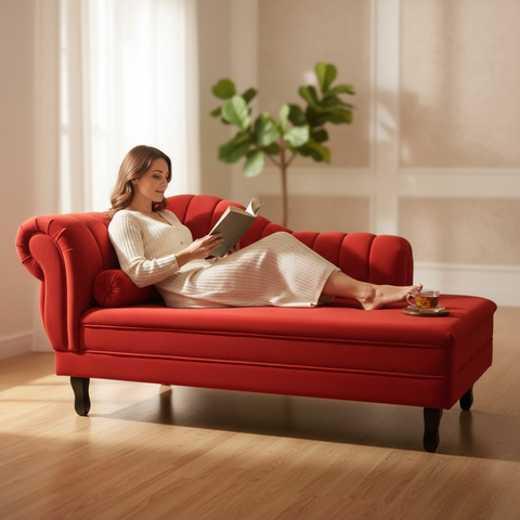 Recamier Decorativo Divã Amsterdã 147cm Lado Direito Couro Vermelho