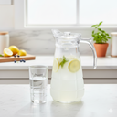 Ver imagem 1 de Jogo Jarra Moringa/copos Água Suco Tampa Acrilico Vidro 1,7l/270ml Transparente