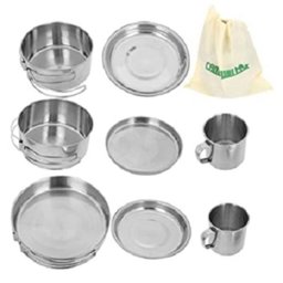 Kit Panelas em Inox Camping Cozinha Acampamento Outdoor Completo 8 Peças Panela Viagem Praia Pesca - 2