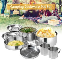 Kit Panelas em Inox Camping Cozinha Acampamento Outdoor Completo 8 Peças Panela Viagem Praia Pesca - 3