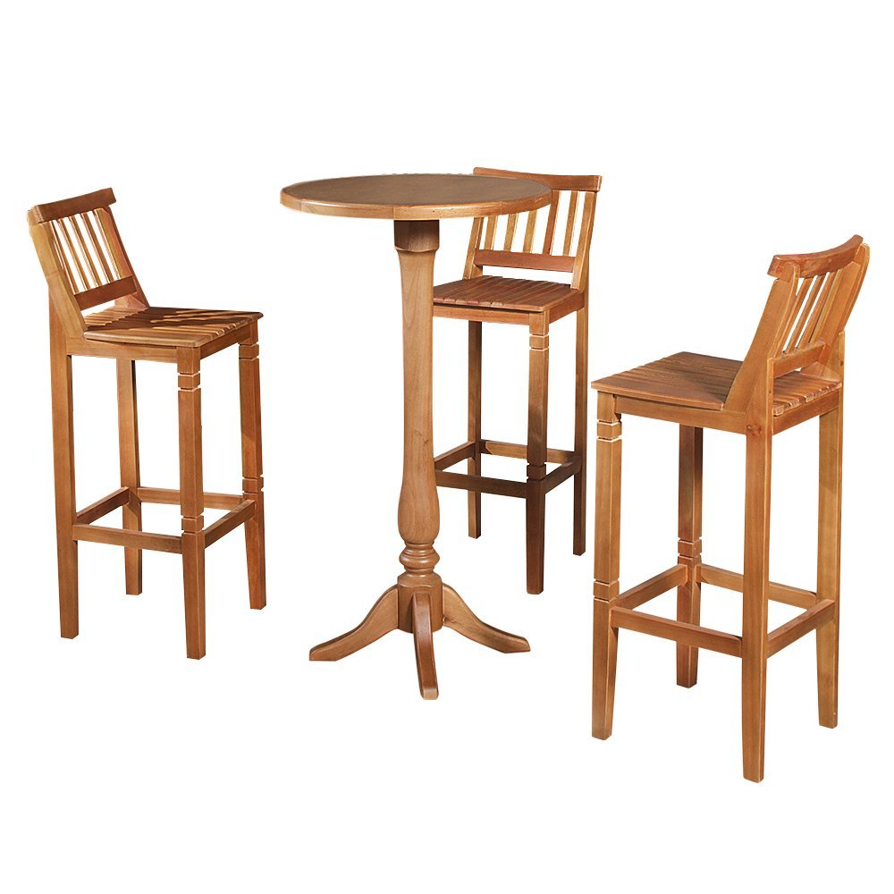 Conjunto Bistrô Mesa Madeira Maciça com 3 Banquetas Confort Ripada Castanha - 2