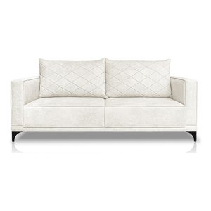 Sofá Viena 2 Lugares Bouclê Branco1.60m Pés em Aço para Sala Bz Home Decor